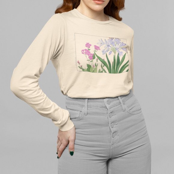 Outfit Bits Tops - Agapanthus & Catchfly VTG Ukyio-e Print Long Sleeve Graphic Tee T-shirt S M L XL